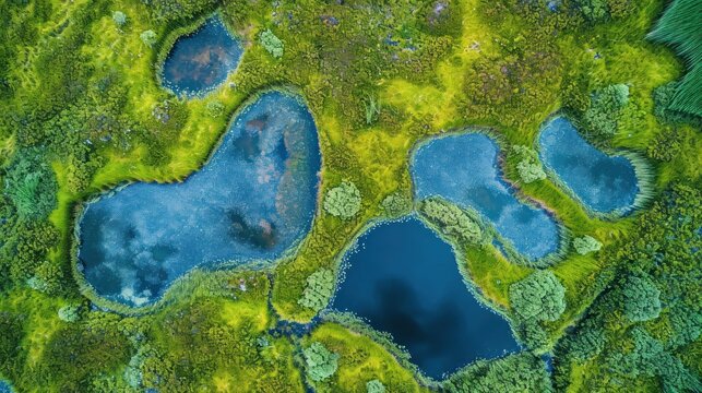  an aerial view of a blue lake surrounded by lush green grass and a lot of blue water in the middle of the picture is an aerial view of the lake.