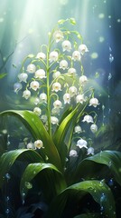 Dewy lily of the valley - A blooming lily of the valley generative ai