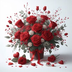 Valentine red roses bouquet on a white background