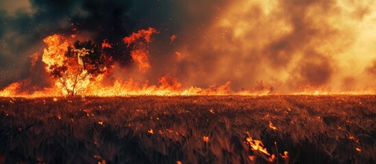 Intense blaze in the field, scattered.
