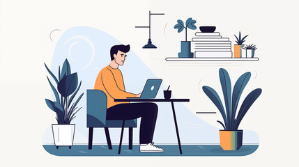 Vector illustration Flat illustration Illustration man working on the table with laptop
