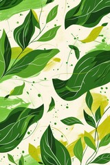 Green Hand Drawn Floral Pattern Vector Background in the Style of Perspective-Bending Graffiti - Free-Flowing Lines Rounded Shapes Wallpaper created with Generative AI Technology