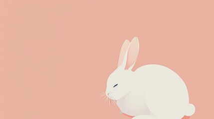 Fototapeta premium a white rabbit sitting on top of a pink floor next to a pink wall with a white rabbit sitting on top of a pink floor next to a pink wall.