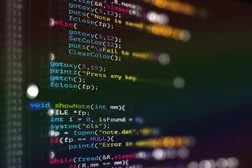 Foto op Plexiglas Abstract Modern tech of Programming code screen developer. C Programming Language of Computer script and Technology background of software. © Peachayatanomsup