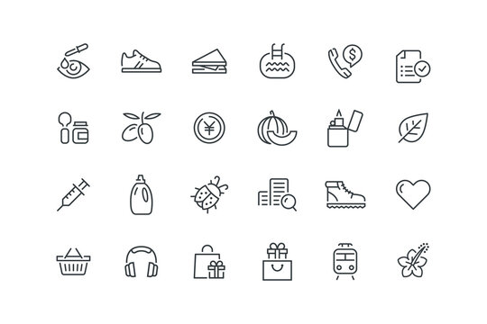Basket,Document,Electric,Eye drop,Flower,Freight,Gift,gift shopping,Headphones,heart,Hiking,Hotel,Ladybug,Laundry,Leaf,Lighter,Melon,Money,Olive,Phone call,Pool swimming,set of icons for web design