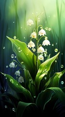 Dewy lily of the valley - A blooming lily of the valley generative ai