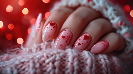 Manicure with hearts.