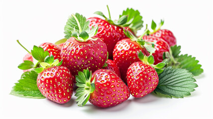 Fresh, red and tasty strawberries isolated on a white background. Ai Generative