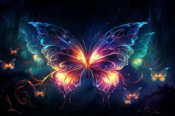 Poster Luminescent soulfire butterflies, illuminating the darkness with their gentle glow - Generative AI © Sidewaypics
