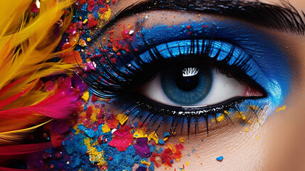 beauty and makeup concept blue eye with colorful make up - obrazy, fototapety, plakaty