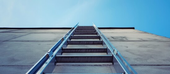 Metal ladder for roof safety under clear skies