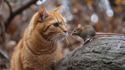 Naklejka na ściany i meble A cat hunts a mouse
