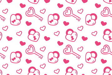 Vector love heart pattern, vector hand drawn Valentine's Day pattern, Valentine's Day background.
