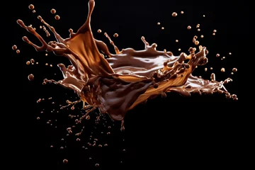 Rolgordijnen Image of dark Chocolate splash isolated on white background. © Tommyview