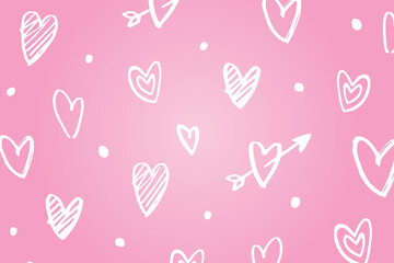 Vector love heart pattern, vector hand drawn Valentine's Day pattern, Valentine's Day background.