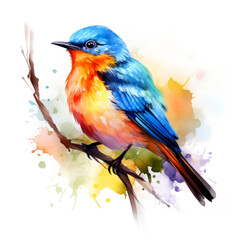 Colorful bird watercolor illustration for poster and sublimation print design