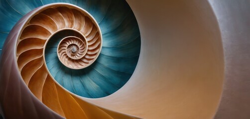  a close up of a spiral shaped object with a blue sky in the background and a yellow and white stripe on the bottom of the spiral, and bottom of the picture.