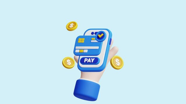 Online Payment 3D Animated Concept. Ideal for businesses, technology, companies, websites, apps, education, marketing, and promotion. Financial Economic 3D animation.