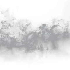 Abstract black puffs of smoke swirl overlay on transparent background pollution. Royalty high-quality free stock  image of abstract smoke overlays on white backgrounds. Black smoke swirls fragments