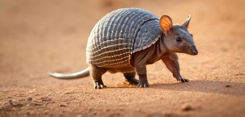  a small armadile standing on top of a dirt ground next to a dirt ground and a dirt ground with a small armadile on top of it's legs.