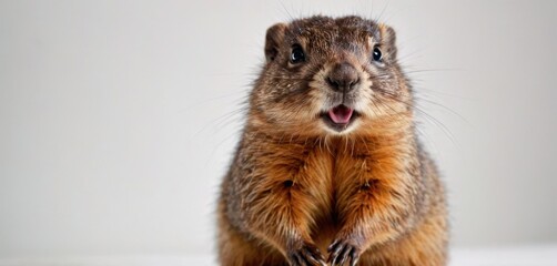  a close up of a rodent with its mouth open and it's front paws on the ground with it's mouth wide open and mouth wide open.