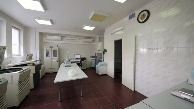 Laboratory room with equipment for blood treatment.