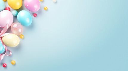 Whimsical Easter Bunny Ears on Pastel Blue Background with Copyspace for Festive Holiday Celebrations and Creative Spring Decorations – Happy and Vibrant Easter Concept