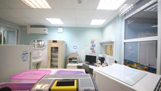 Front desk room with first-aid kit for emloyees, equipped working place