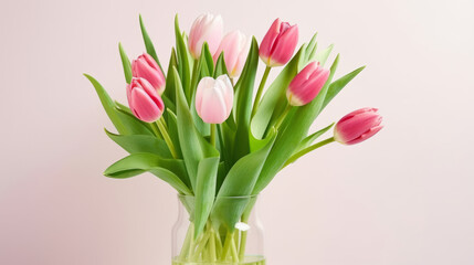 Fototapeta premium Vibrant Bouquet of colorful tulips. Festive flowers on a isolated background. Easter and mothers day, International Women's Day 