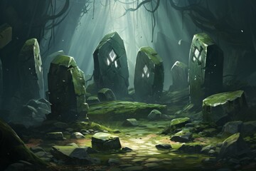 Ancient spirit stones, imbued with the essence of long-forgotten legends - Generative AI