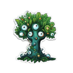 Cute tree monster with eyes on a white background.