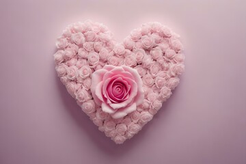 Heart of pink roses on a pink background. Valentine's day concept.
