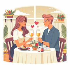 Man and woman sit opposite each other at a table. They are having dinner. Generative AI.