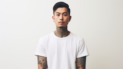 Young man shows tattoo on arms and hands, confident and happy lifestyle