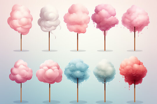 Cotton candy. Candy floss, kids sugar yummy snack. 3d confectionery illustration isolated on white background. 