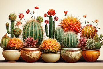 A small cactus planted in a pot with a white background.