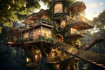 Cartoon illustration of a tree house