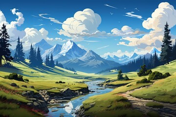 Beautiful Mountain landscape with mountains and clouds.