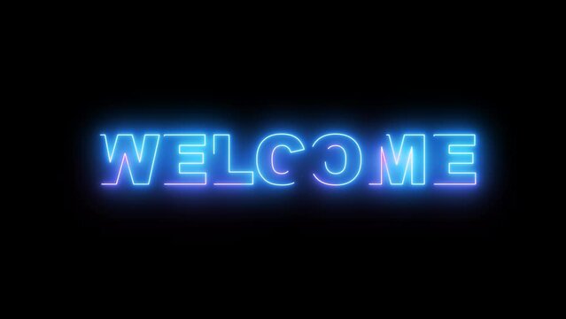 animation of the welcome word in blue and purple neon. suited for the video's introduction or greetings. neon-animated video Over a digital background, welcome words. welcome to animation on a neon si