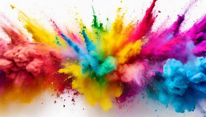 colorful rainbow holi paint color powder explosion with bright colors white wide panorama background