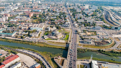Tula, Russia. Zarechensky bridge. General panorama of the city from the air, Aerial View