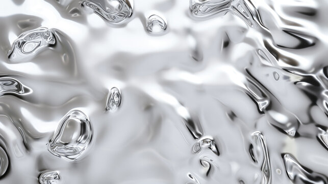 Abstract silver liquid texture with reflective metallic surface, suitable as a futuristic or modern background
