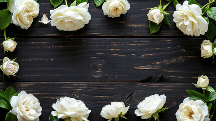 White Roses on Distressed Wooden Background
