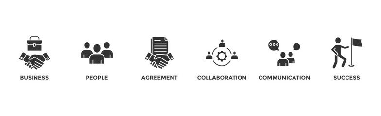 Business people banner web icon vector illustration concept with icon of business, people, agreement, collaboration, communication and success