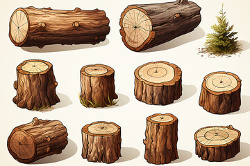 Naklejka premium set of wood logs isolated on white background