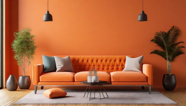 orange sofa room empty wall generate ai