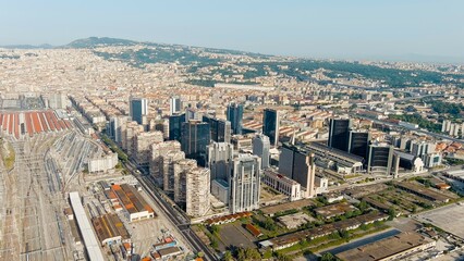 Fototapeta na wymiar Naples, Italy. Centro direzionale is a business district in Naples, Italy, close to Naples Central Station, Aerial View