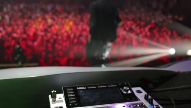 Professional DJ turntable at a party Diskach 90th 