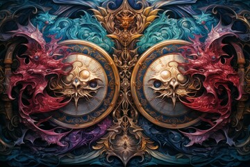 Whirling kaleidoscope dragons, casting mesmerizing patterns with their scales - Generative AI