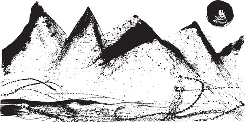 山　山脈　手書きの毛筆イラスト